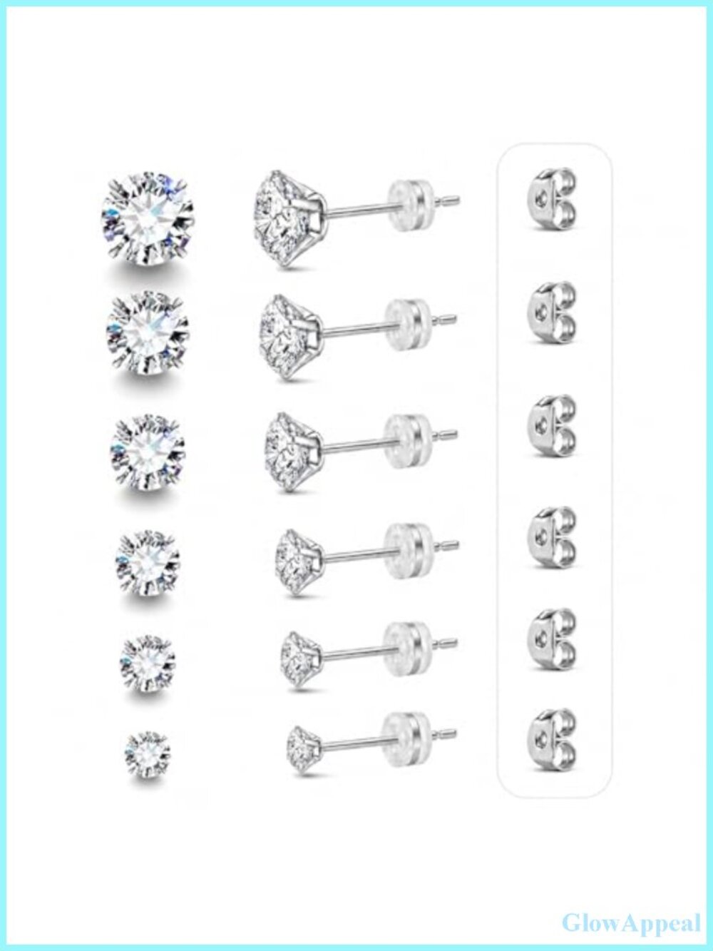 6 Pairs CZ Stud Earrings Set Hypoallergenic 316L Surgical Stainless Steel